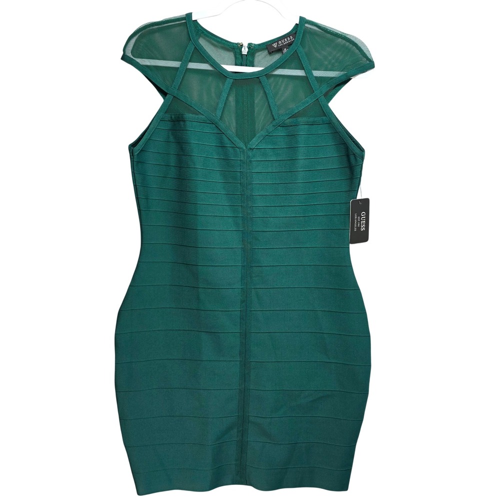 Guess Mesh Bandage Bodycon Mini Dress Womens M Emerald Green Glam Club Going Out